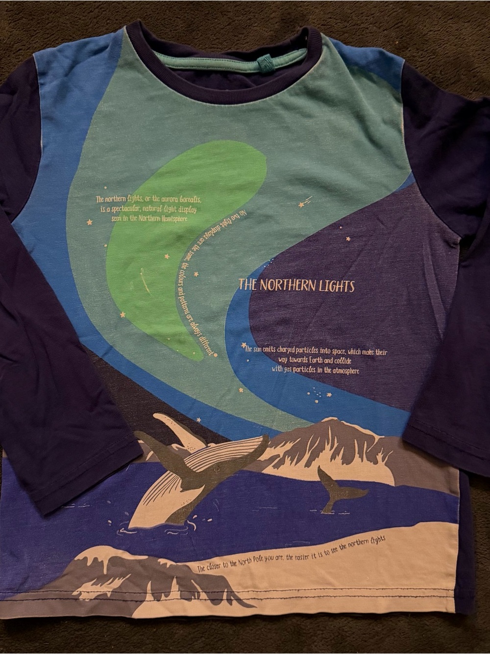 Mini Boden Navy, Green & Blue Northern Lights Whale Graphic Tee